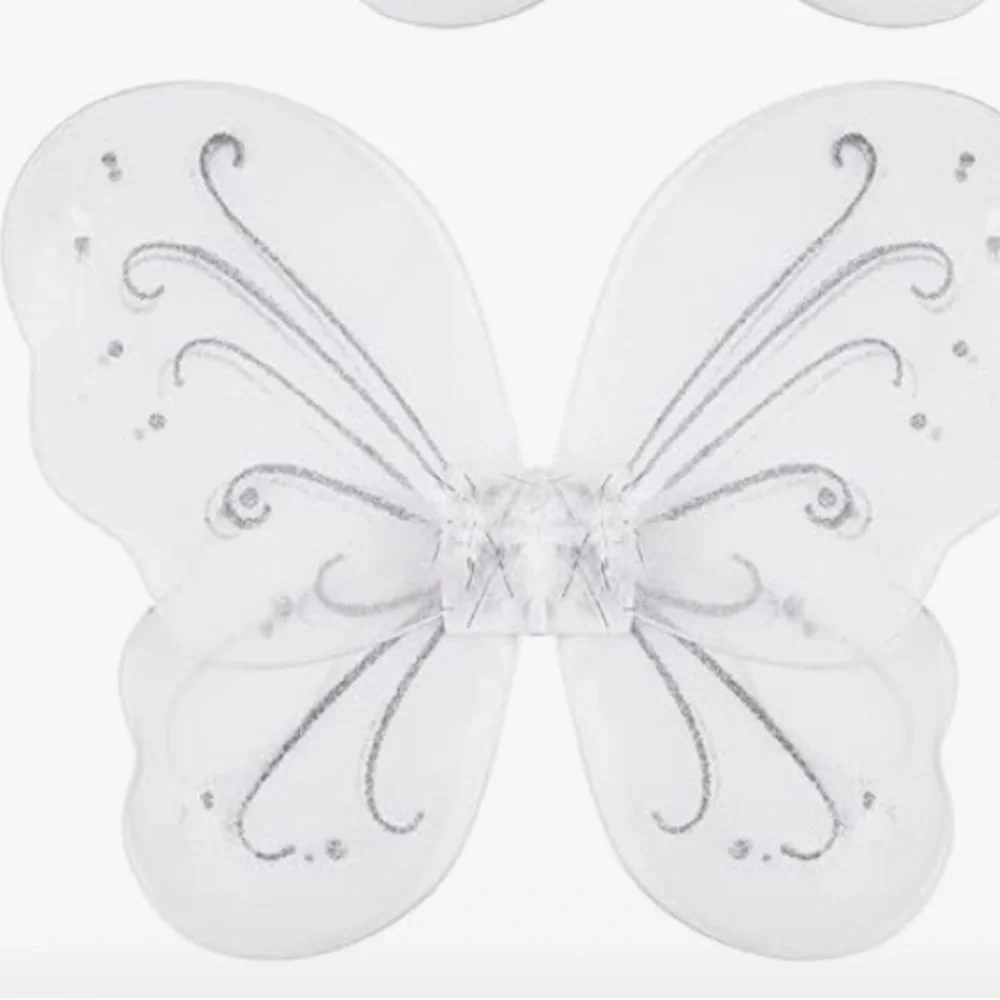 White Butterfly Wings with Silver Glitter Accent