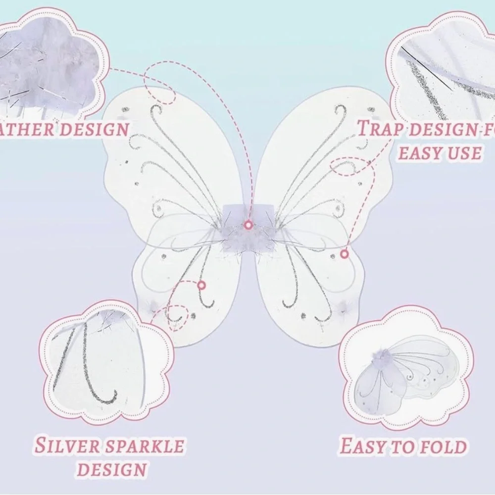White Butterfly Wings with Silver Glitter Accent