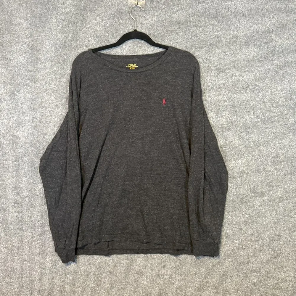 Polo Ralph Lauren Shirt Mens XL Gray Crewneck Long Sleeve Red Pony Tshirt Cotton