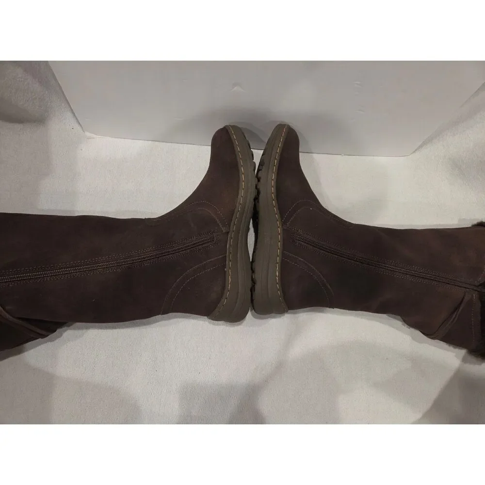 Baretraps Adaire Suede Winter Boots Dark Brown Faux Fur Pom Pom Size 7.5