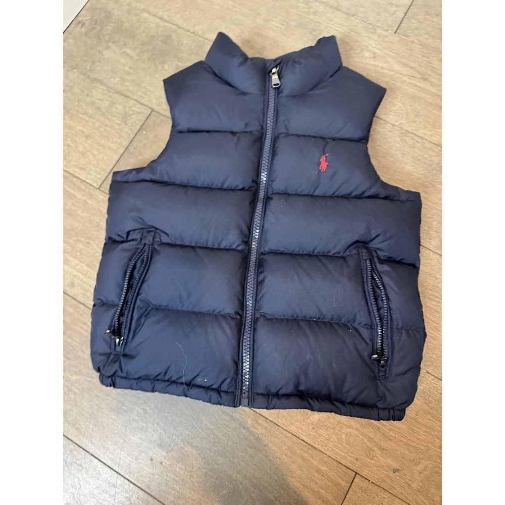 Polo Ralph Lauren Vest Toddler 4 Navy Blue Puffer Quilted Full Zip‎ Pony Logo