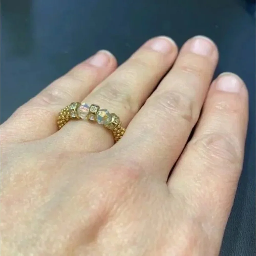 AB Swarovski crystal Stretch ring clear Gold vermeil