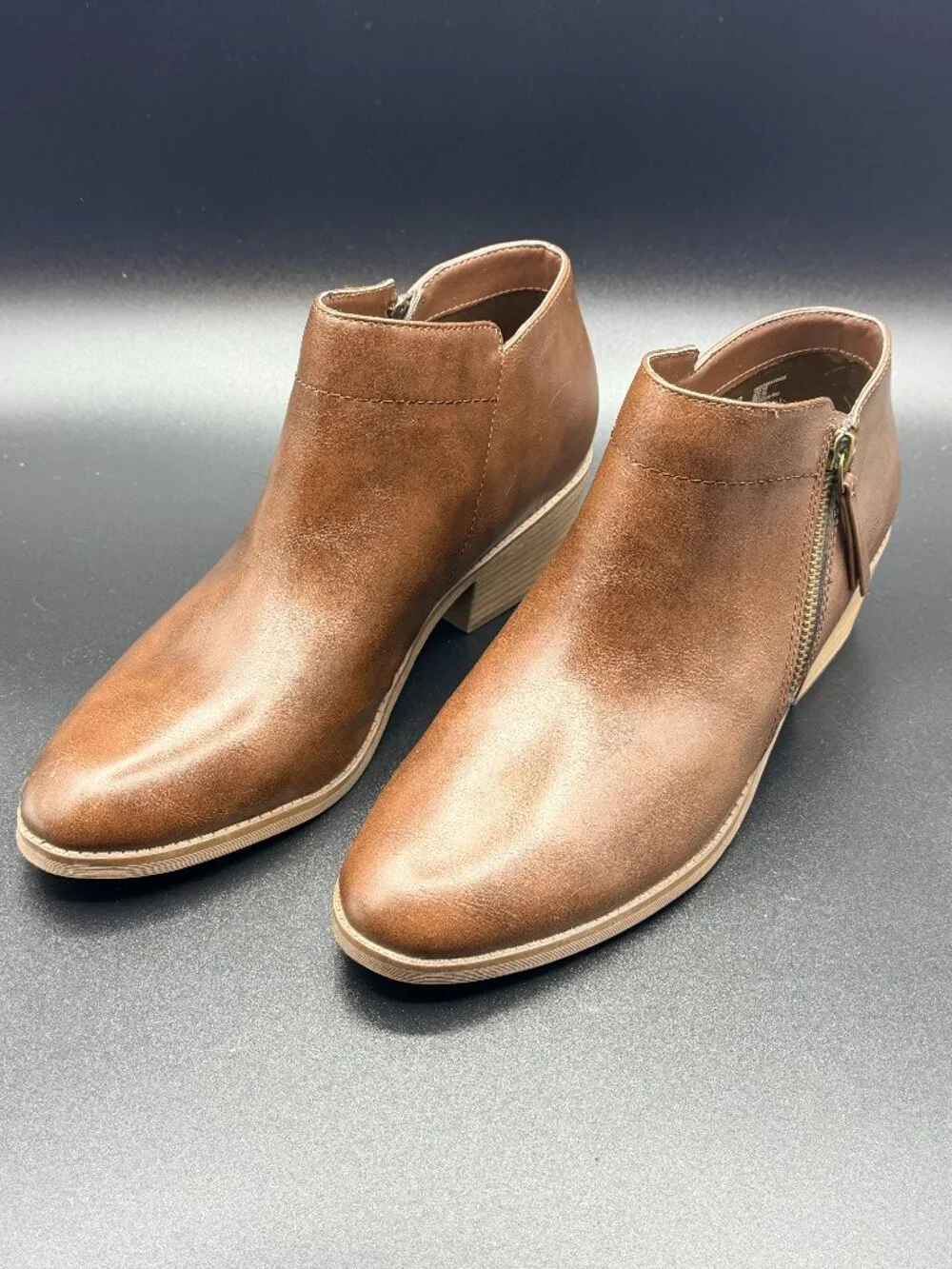 TIME & TRU Ankle Booties with Zipper, Brown, Memory Foam Boots Size 10