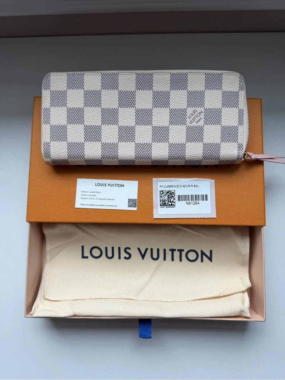 Louis Vuitton Damier Azur Clemence Wallet in White and Light Gray