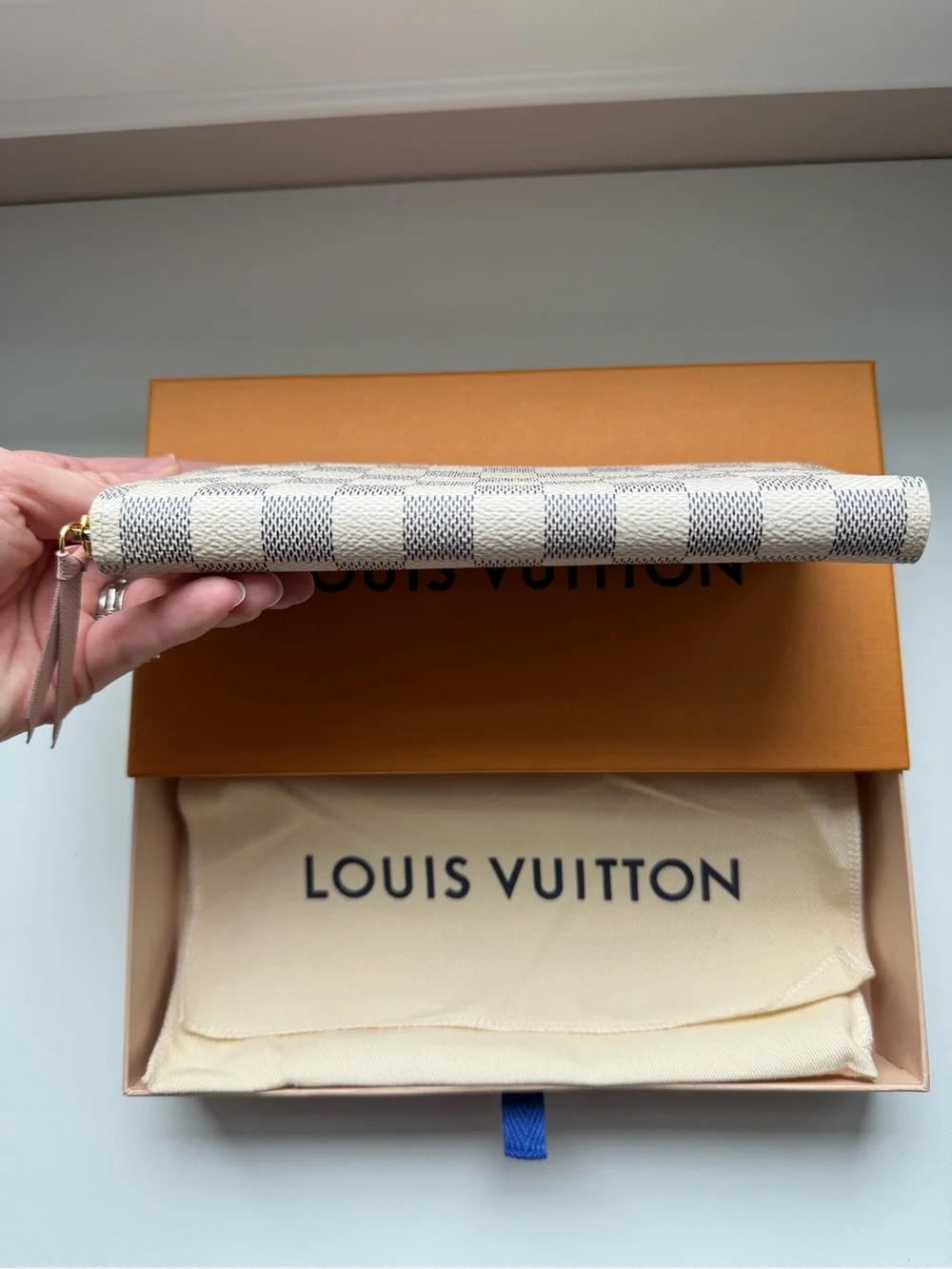 Louis Vuitton Damier Azur Clemence Wallet in White and Light Gray