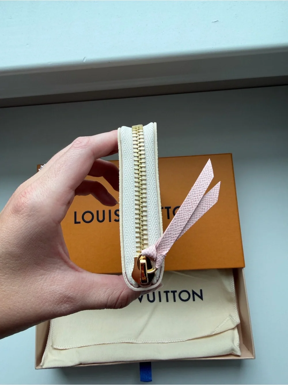 Louis Vuitton Damier Azur Clemence Wallet in White and Light Gray