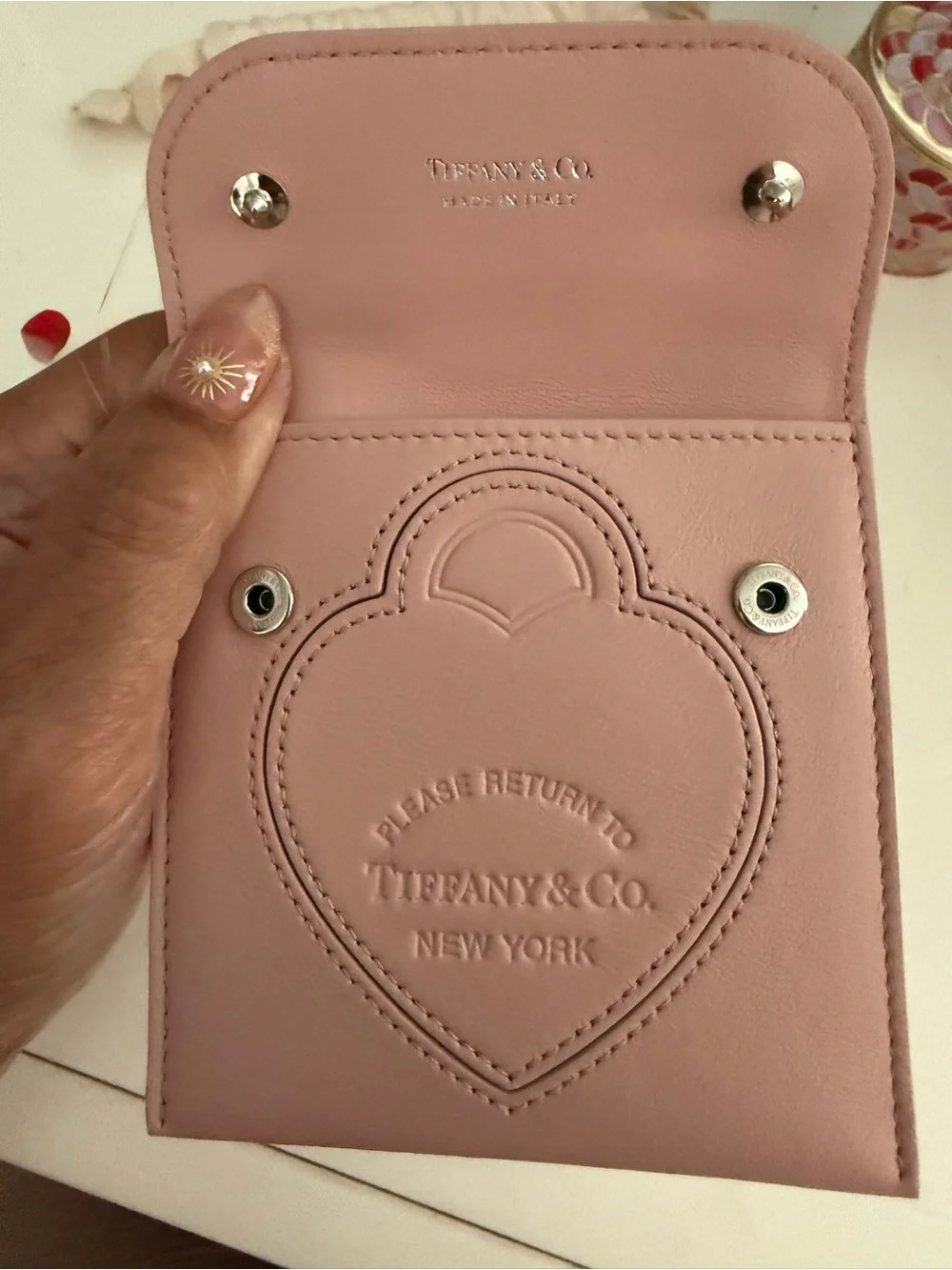 Tiffany & Co. Blush Pink Heart Leather Mini Crossbody Pouch