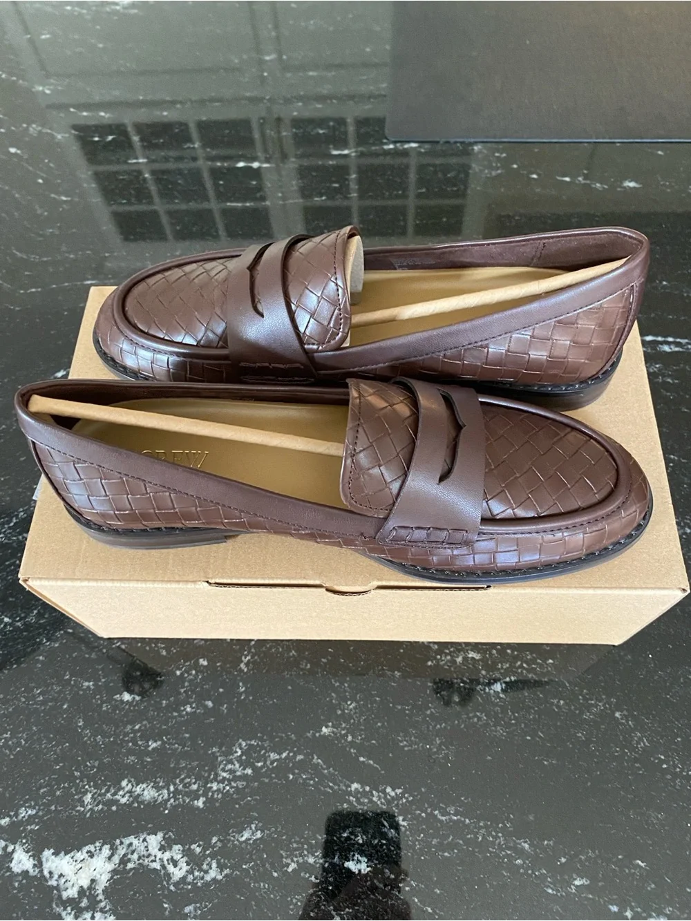 J. Crew Textured Flex Woven Penny Loafers in Roasted Cocoa NWT in Box