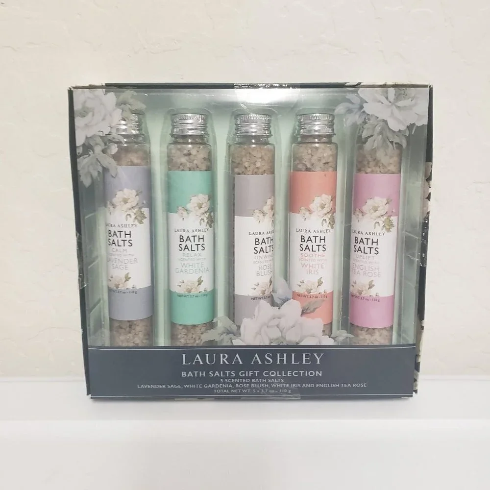 Laura Ashley Bath Salts Gift Collection Five Bottles of Salts Variety