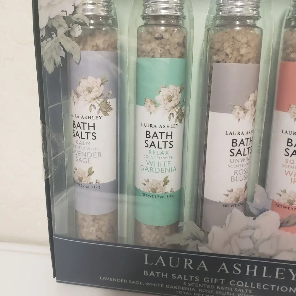 Laura Ashley Bath Salts Gift Collection Five Bottles of Salts Variety