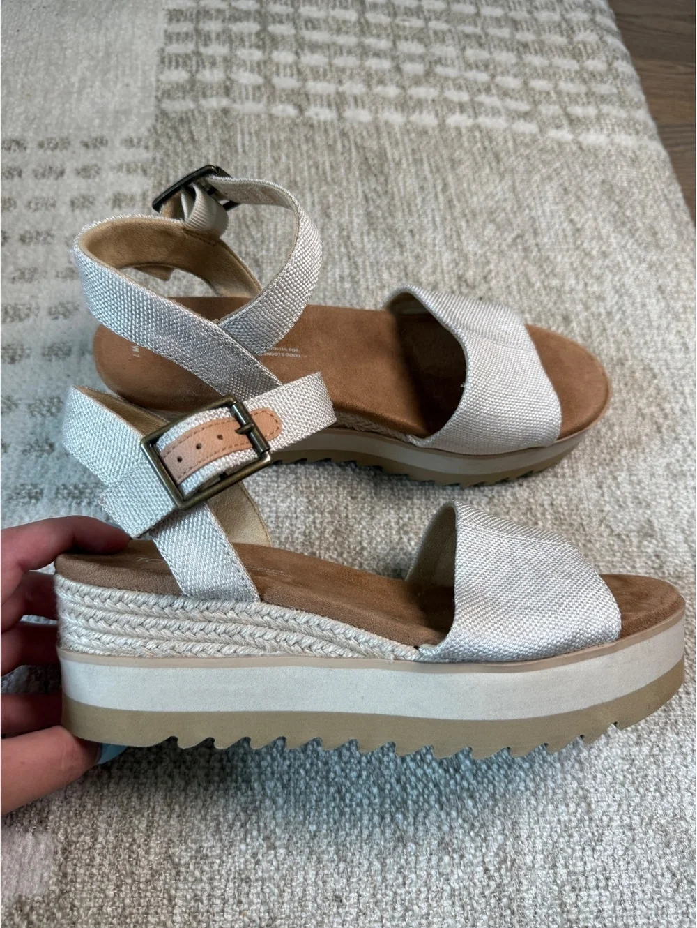 TOMS Women's Beige Canvas Wedge Sandals Size 7