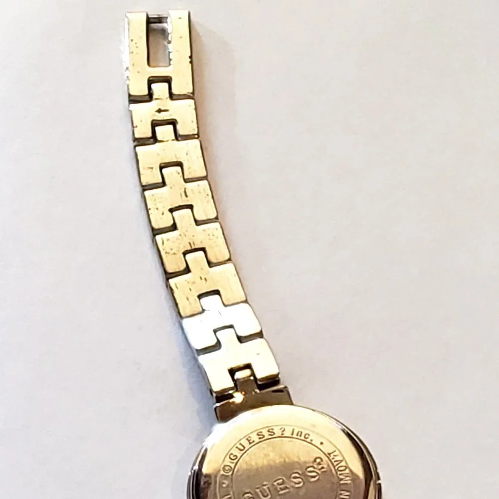 GUESS Two Tone Quartz Gold Silver Band White Face Easy to Read Ladies Watch