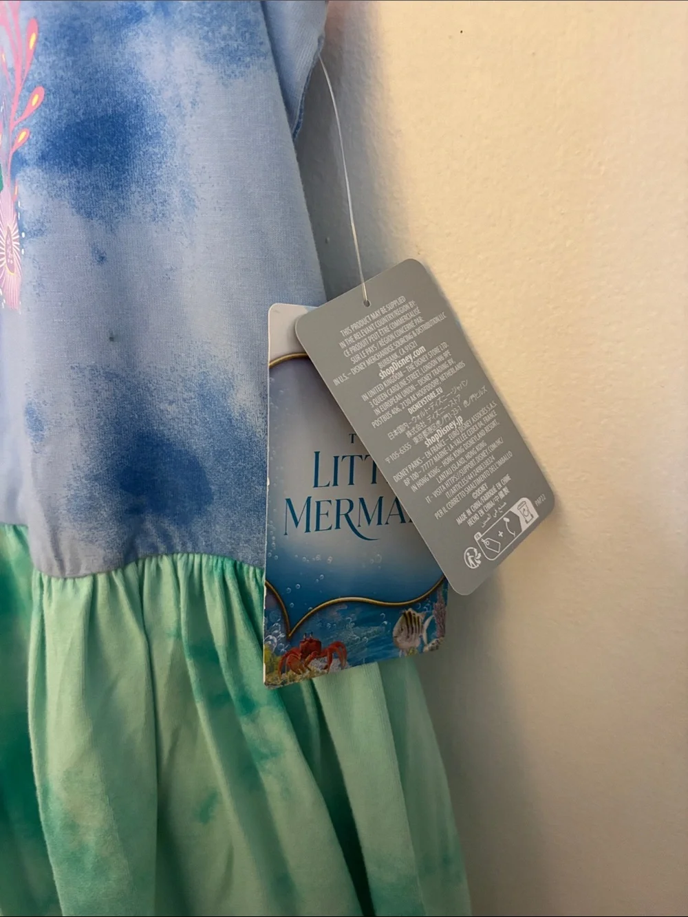 Disney Girls' aThe Little Mermaid Tiered Tie-Dye Dress in Blue, Green, Pink