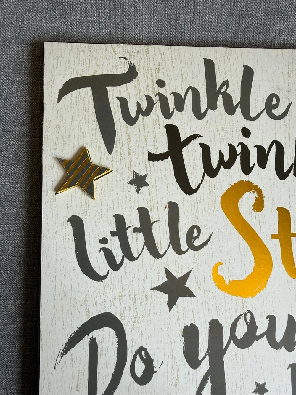 Twinkle Little Star Gold & Gray Wall Sign Art   - Nursery Wall Decor