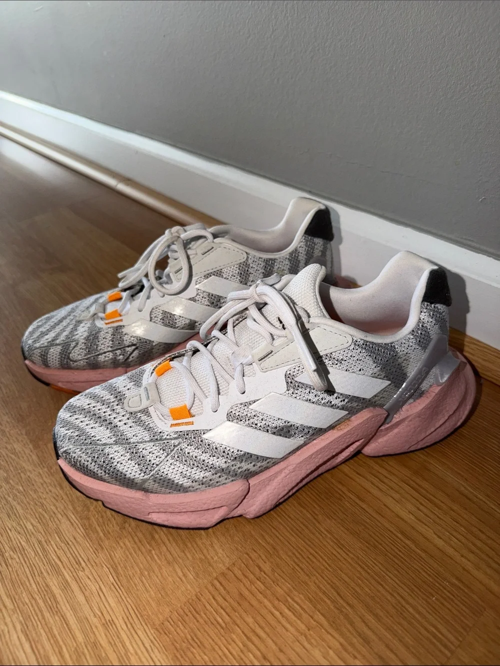 adidas womens Gray & Pink Sneakers with Orange Accents