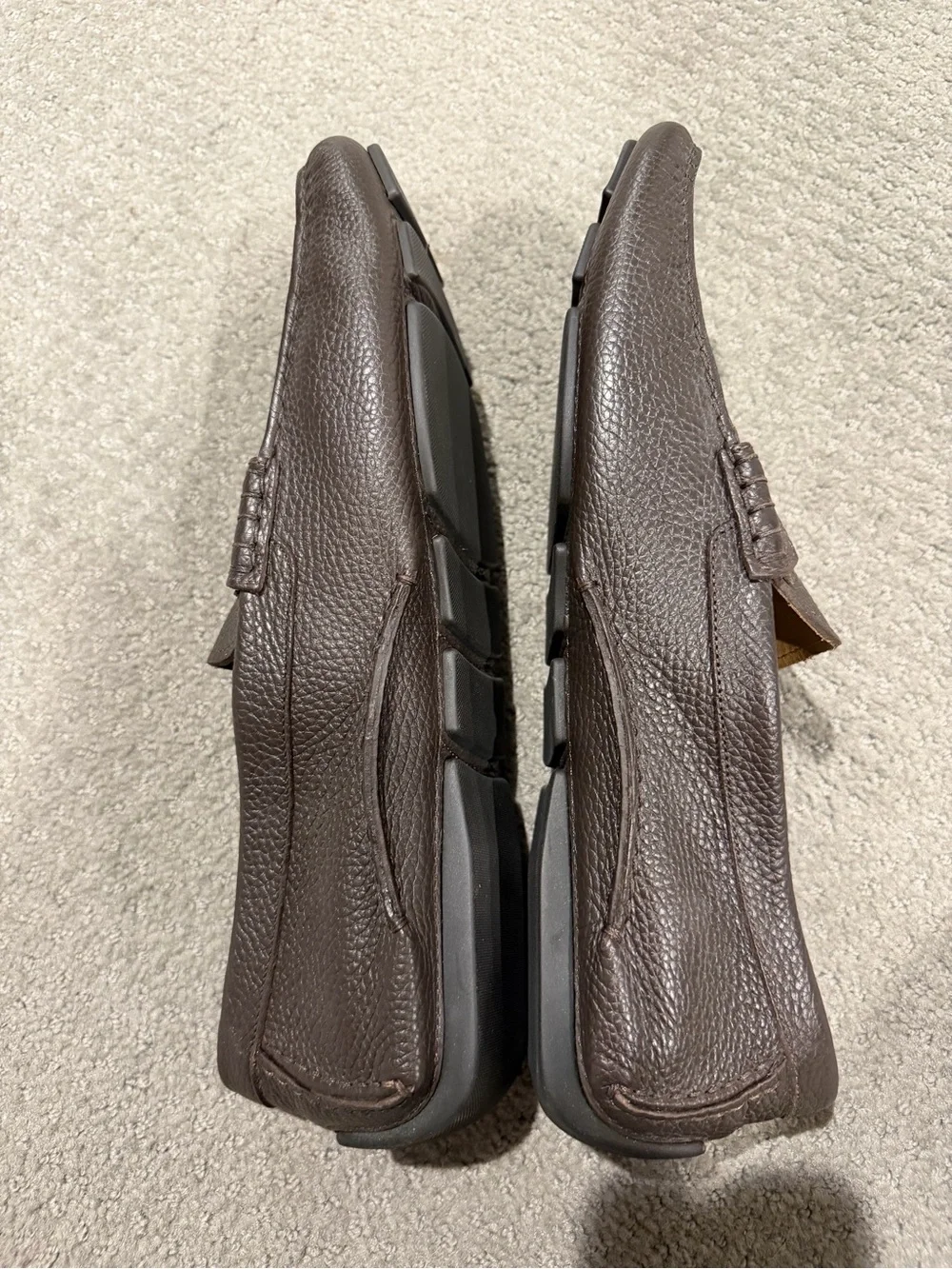 Bally Brown Pebbled Leather Loafers with Red & White Webbing