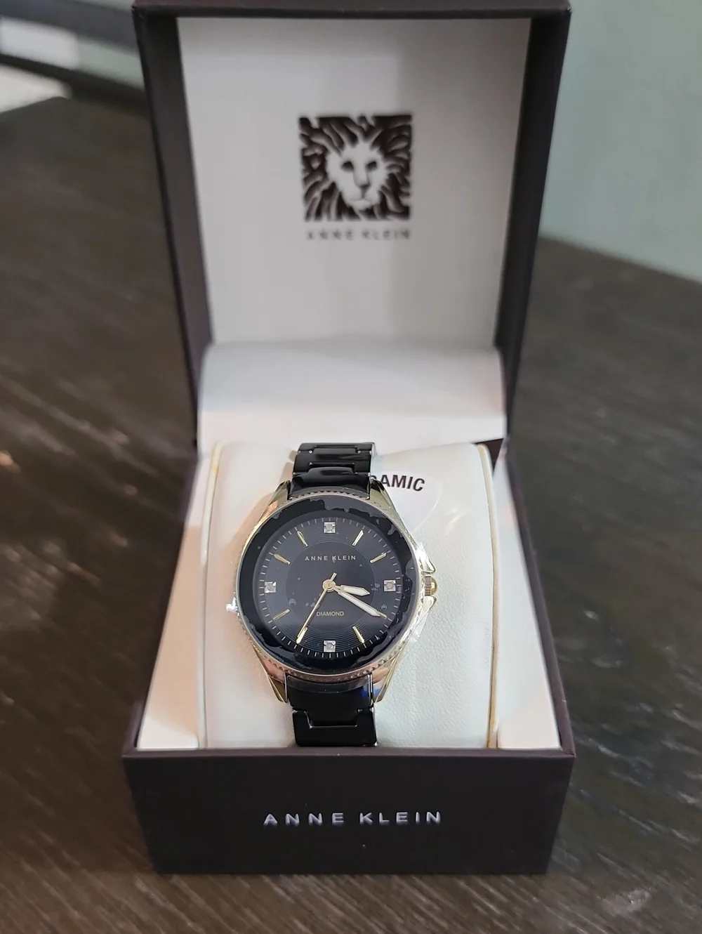 Anne Klein Black and Silver Ceramic Bracelet Watch
