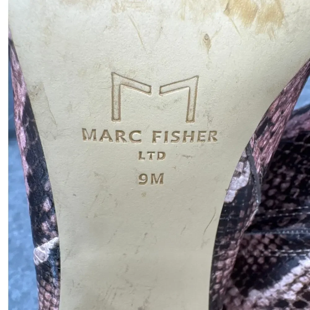 Marc Fisher LTD Ulani 2 Pink Black Snake Print Leather Heeled Ankle Boot Women 9
