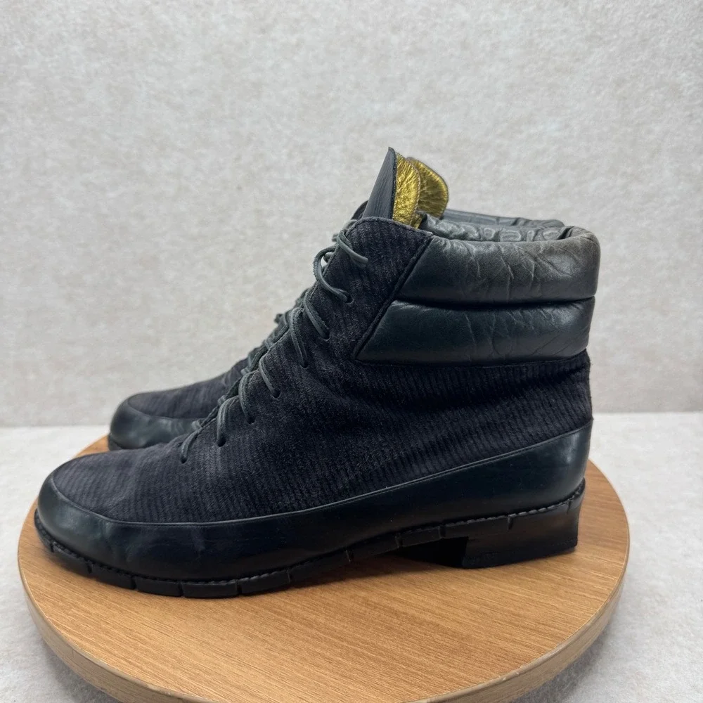 Escada Corduroy Leather Lace Up Ankle Boots Size 8 Black‎ VTG Dark Academia Goth