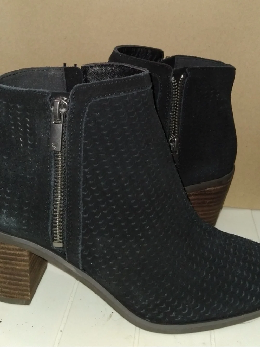 Lucky Brand Black Suede Textured Ankle Booties with Side Zip