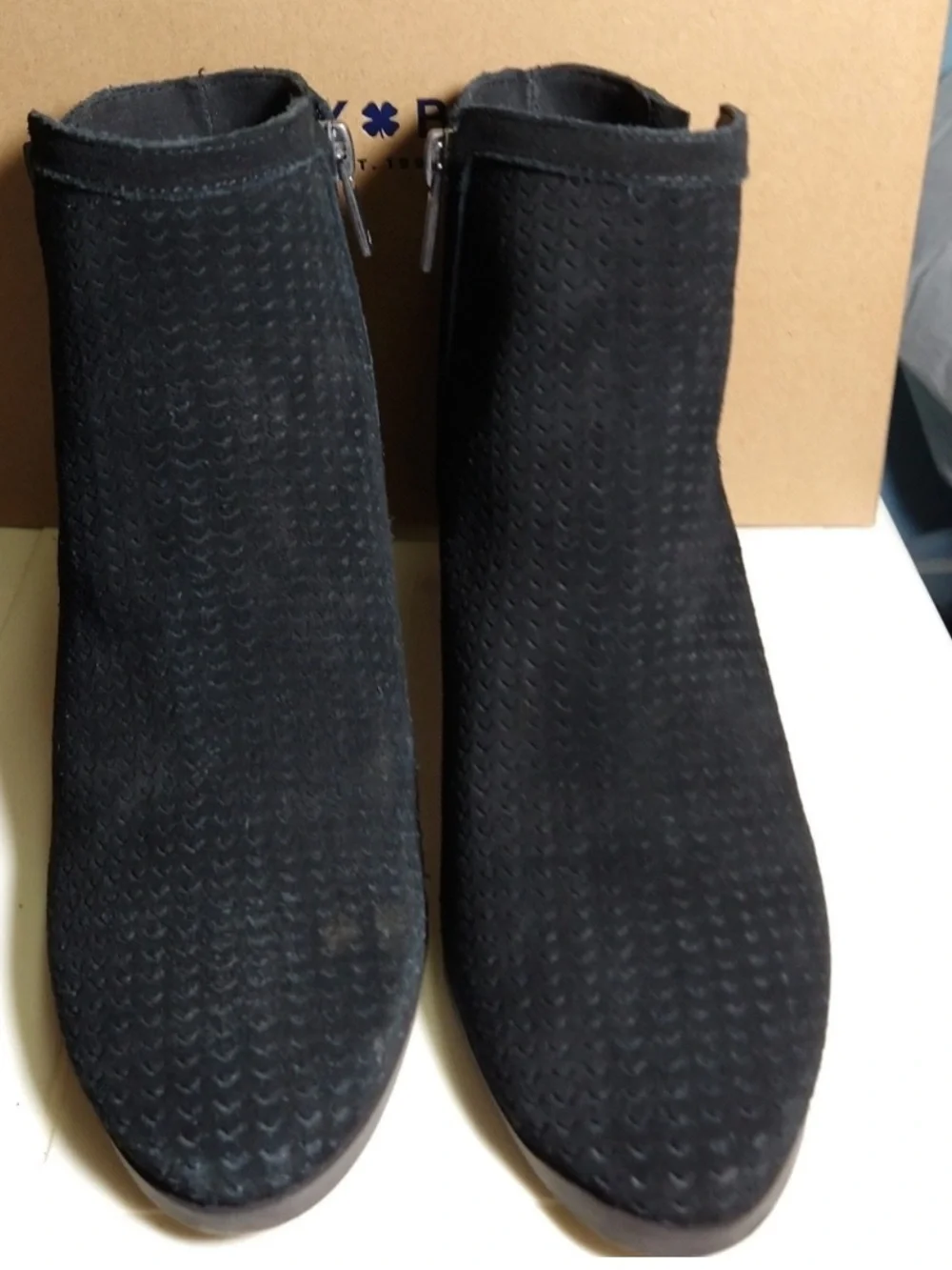Lucky Brand Black Suede Textured Ankle Booties with Side Zip