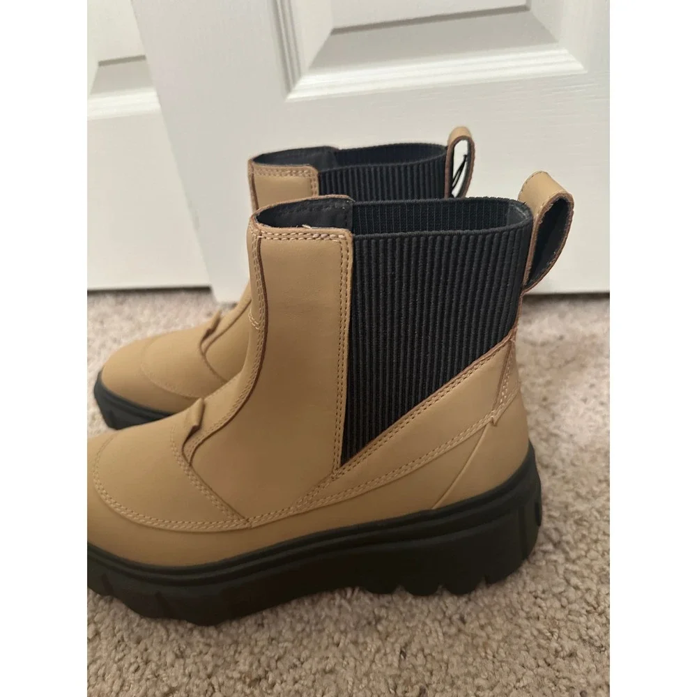 Sorel Brex Boot Chelsea Tan Black Leather Waterproof Lug Sole Ankle Boots NL5014