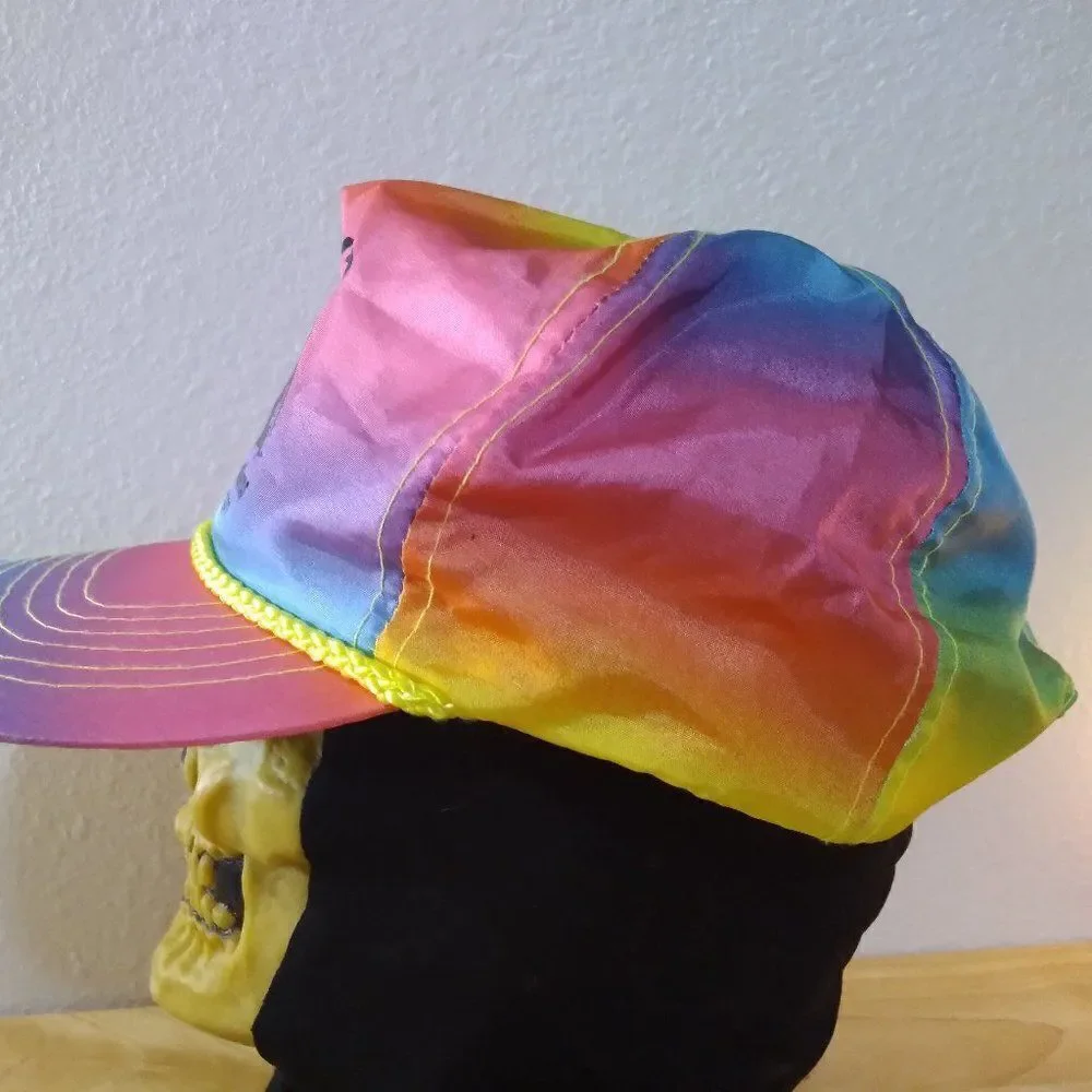 Vintage Goofy's Muffler Customs Neon Rainbow Rope Slider Back Hat