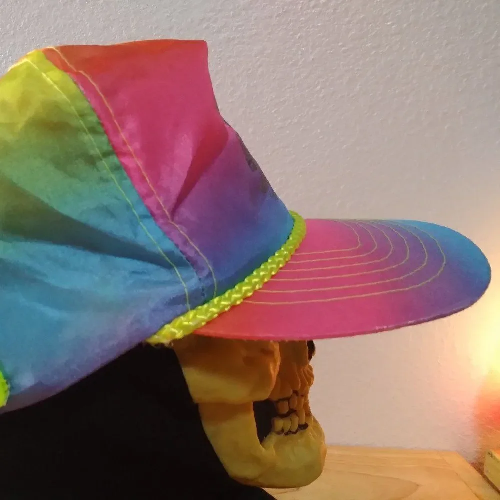 Vintage Goofy's Muffler Customs Neon Rainbow Rope Slider Back Hat