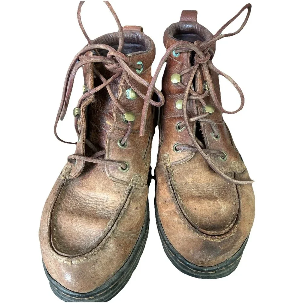 Justin Womens 6.5 Brown Leather Lace Up Moc Toe Boots Lug Sole Casual Work