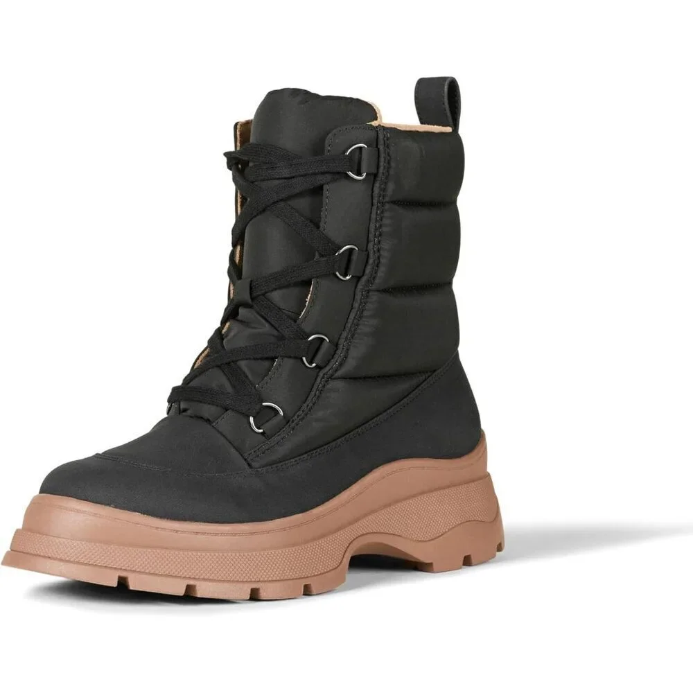 Women's Black Lace Up Imported Chunky Sole Puffer Snow Boots