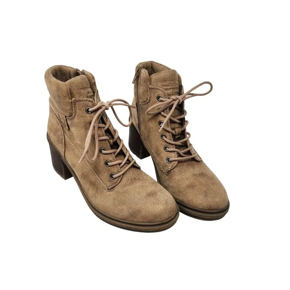 Crown Vintage Charley Ankle Combat Boots Side Zip Lace Up Brown Size 9.5