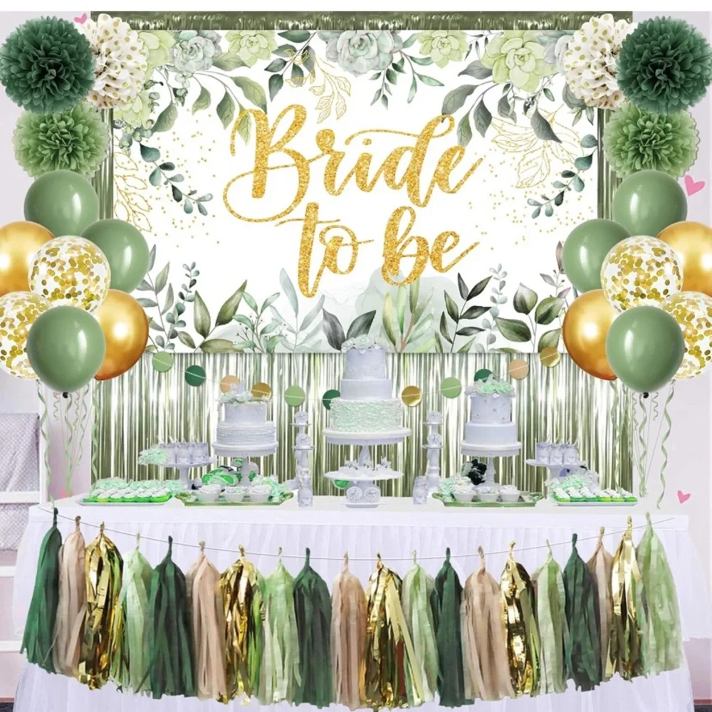 Elegant Green and Gold Bride to Be Party Decoration Set