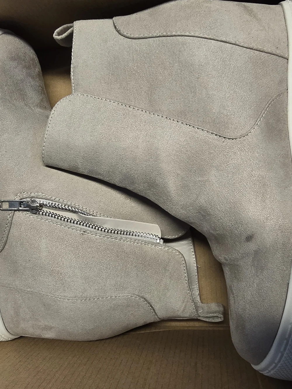 Beige Suede Wedge Ankle Boots with Side Zipper