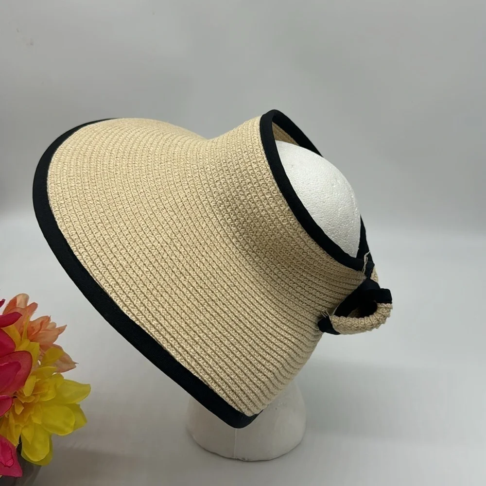 Broner Tan Black Open Top Sun Hat with Bow HT5619