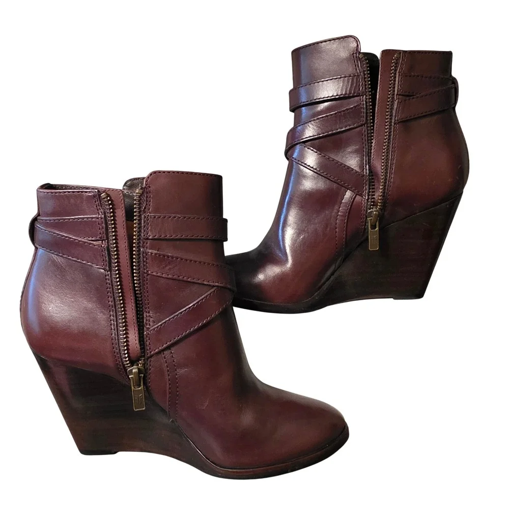 Frye Cece Strappy Wedge Booties Dark Brown Leather Ankle Boots 3478890-DBN 7M
