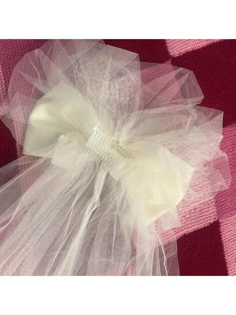 vintage bridal white bow tulle veil clip