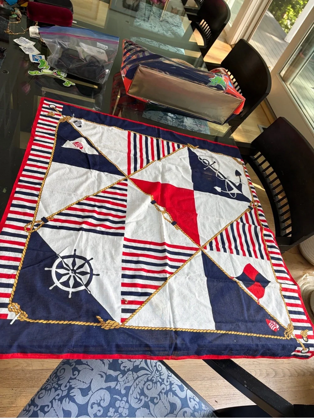 Source Unknown Nautical Print Silk Scarf in Red, White & Blue