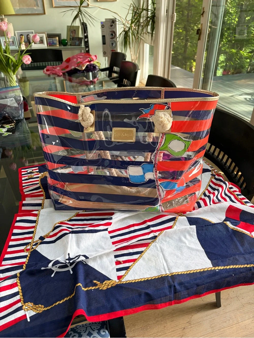 Source Unknown Nautical Print Silk Scarf in Red, White & Blue