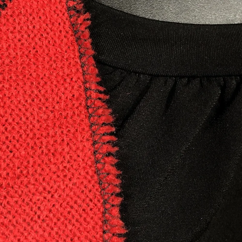 Vintage Buffalo Plaid Scarf Triangle, Red and Black Large Fringed, 70