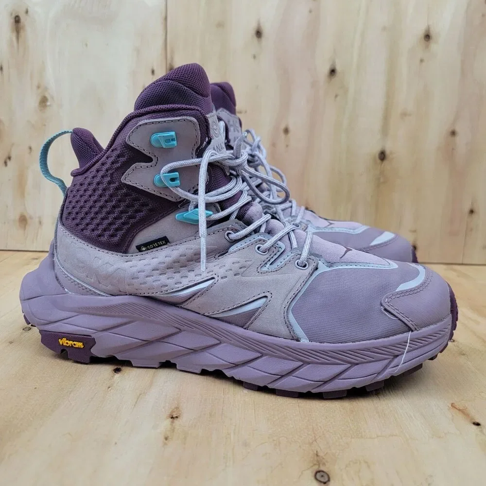 Hoka One One Anacapa Mid GTX Hiking Boots Womens Size 9.5 Purple Gore Tex Vibram