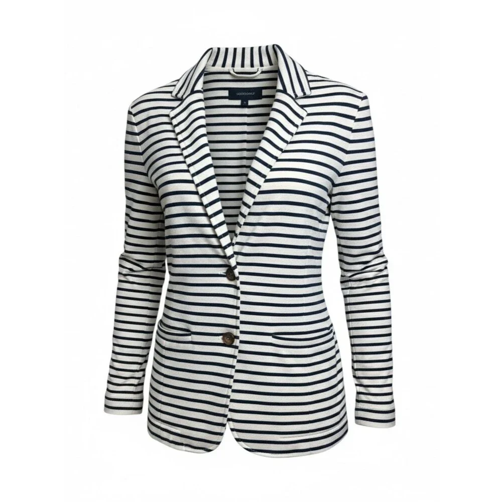 J. Crew Women’s L 100% Cotton Striped Navy & Off White Summer Blazer