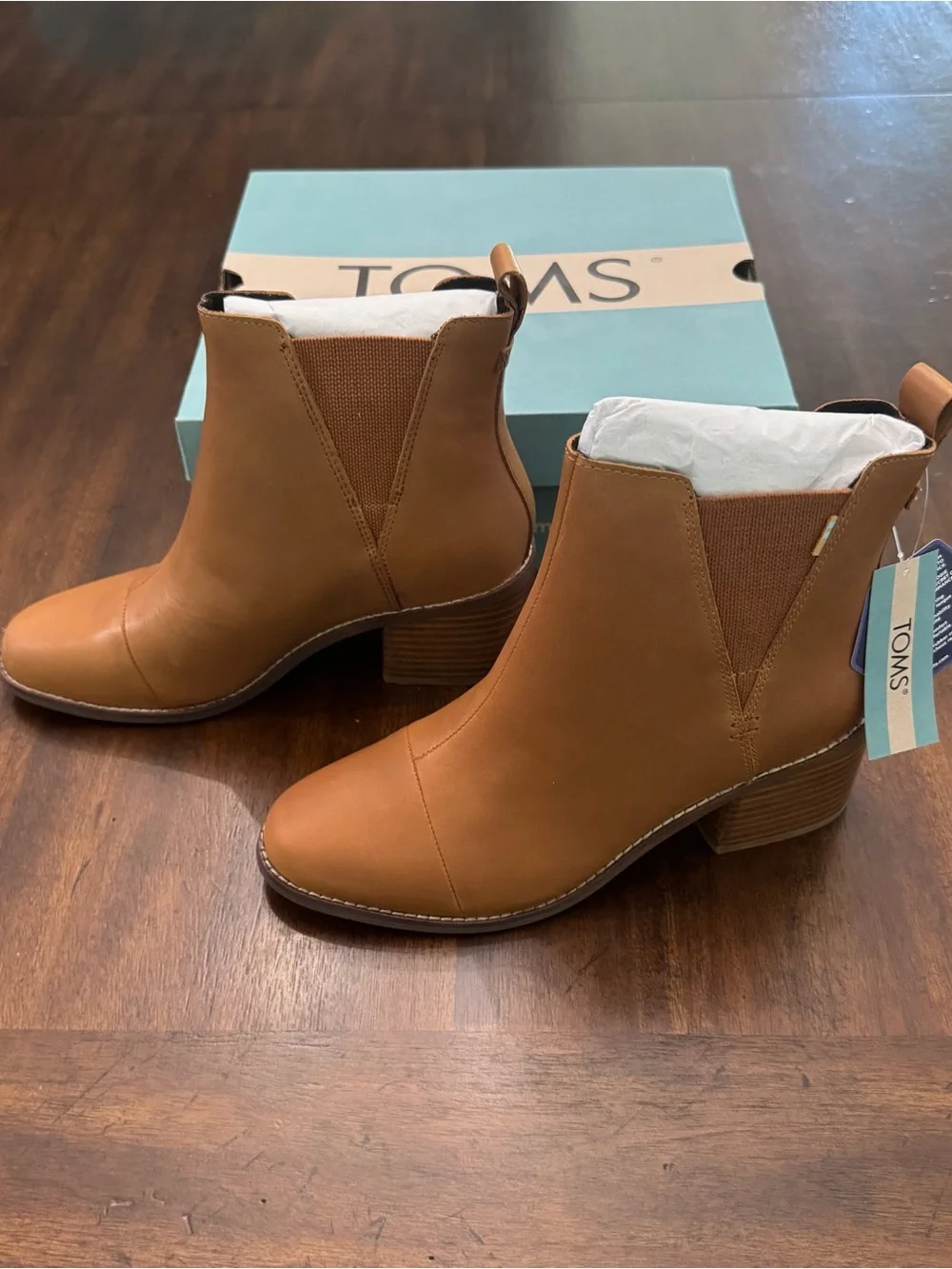 TOMS Esme Tan Leather Ankle Booties