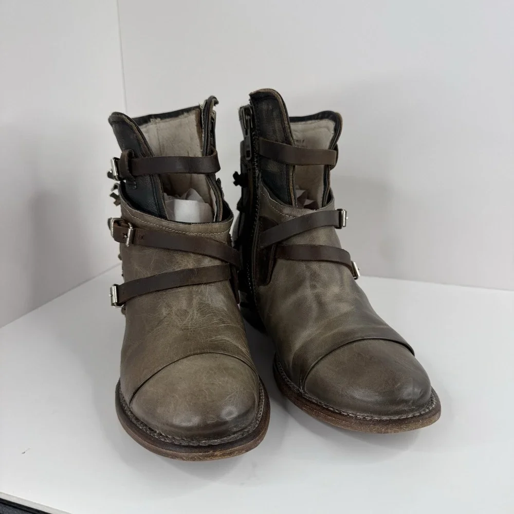 Vintage Freebird by Steven Women's Green Leather Strap Boots Size 9 Womens Boho