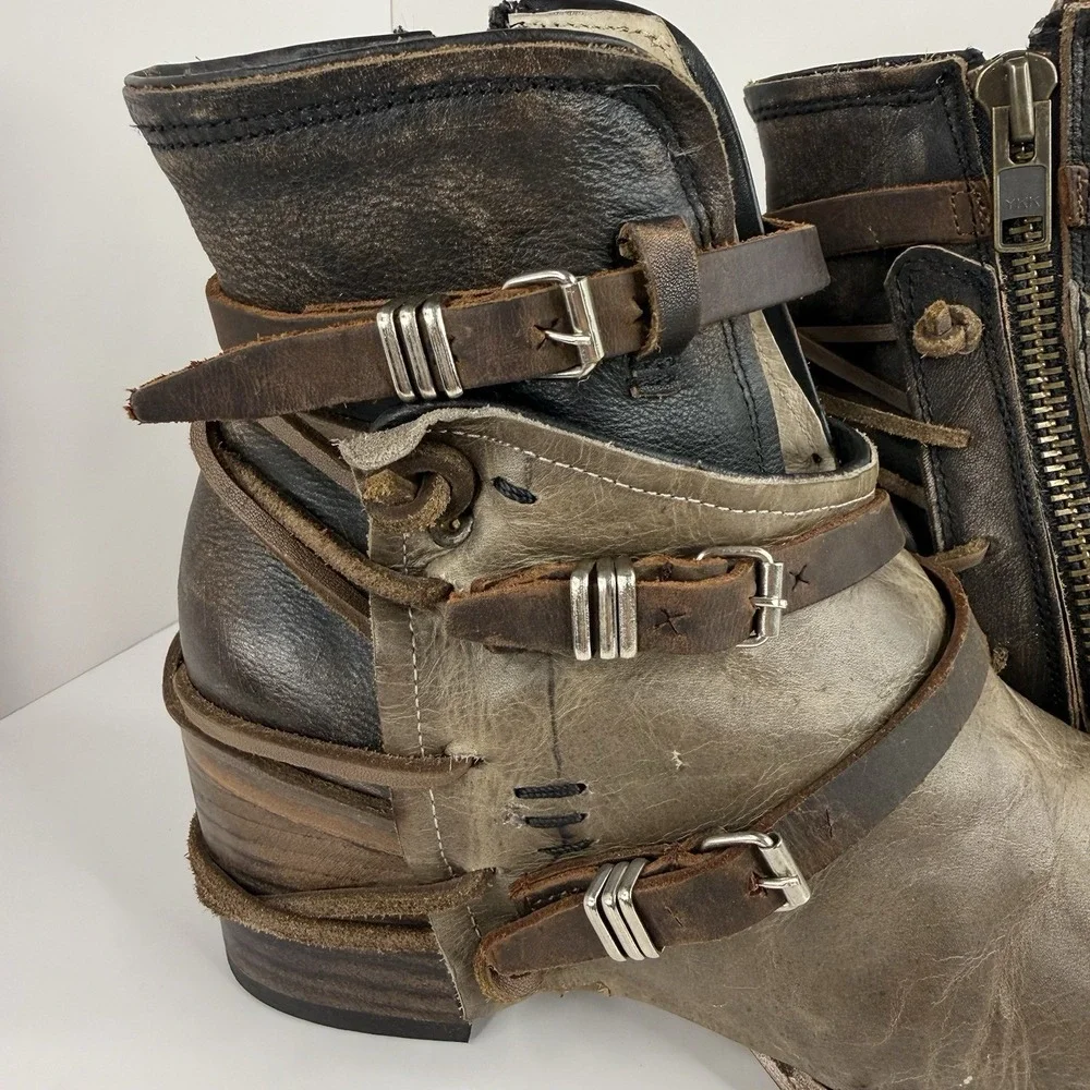 Vintage Freebird by Steven Women's Green Leather Strap Boots Size 9 Womens Boho