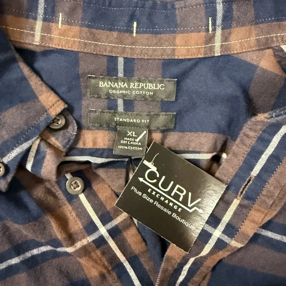 Banana Republic Navy & Brown Button Down Shirt - Size XL