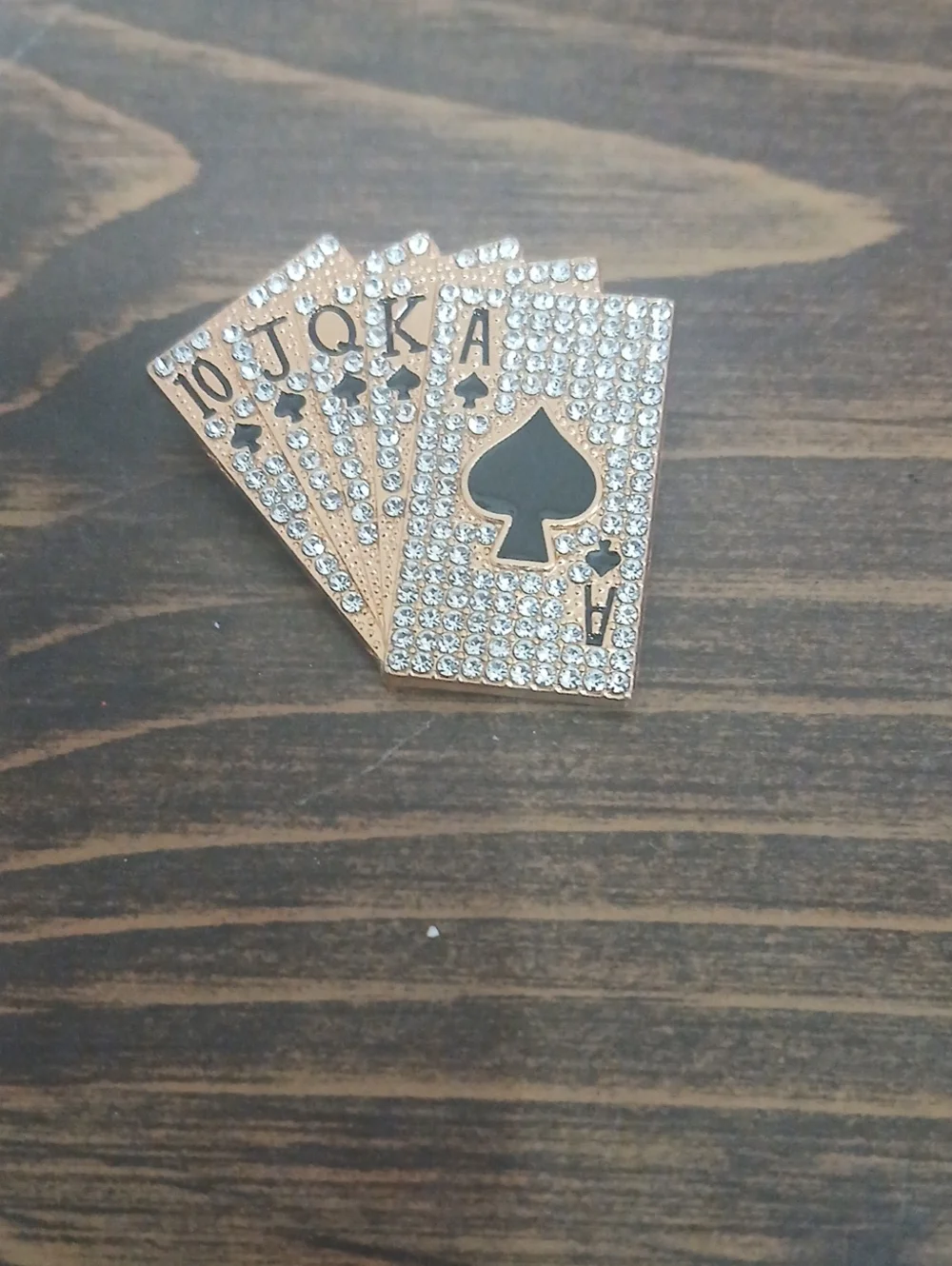 Crystal Paved Royal Flush Card Pin - Gold Tone