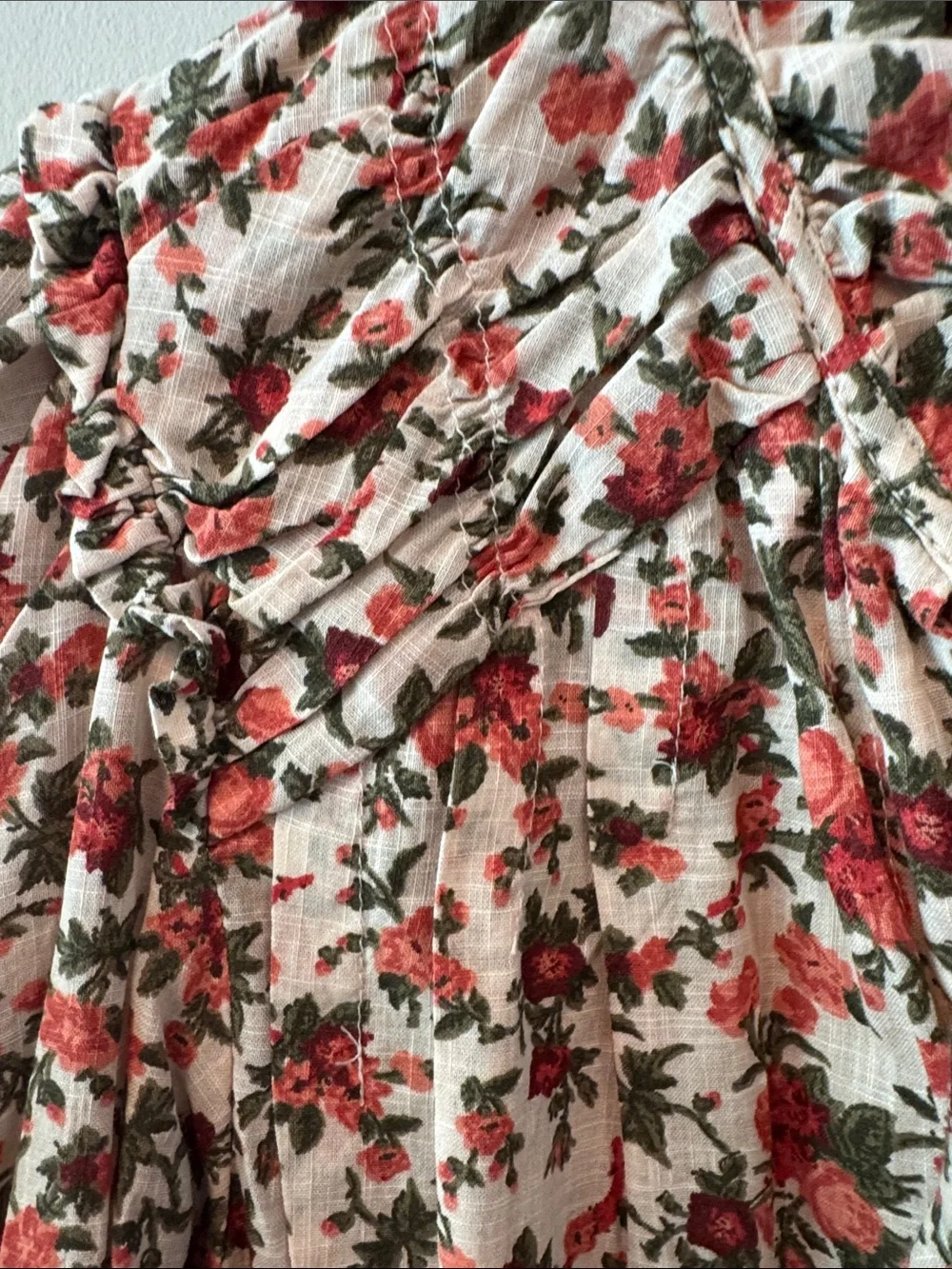 Free People Floral Ruffle Collar Button-Up Blouse in Cream and Red