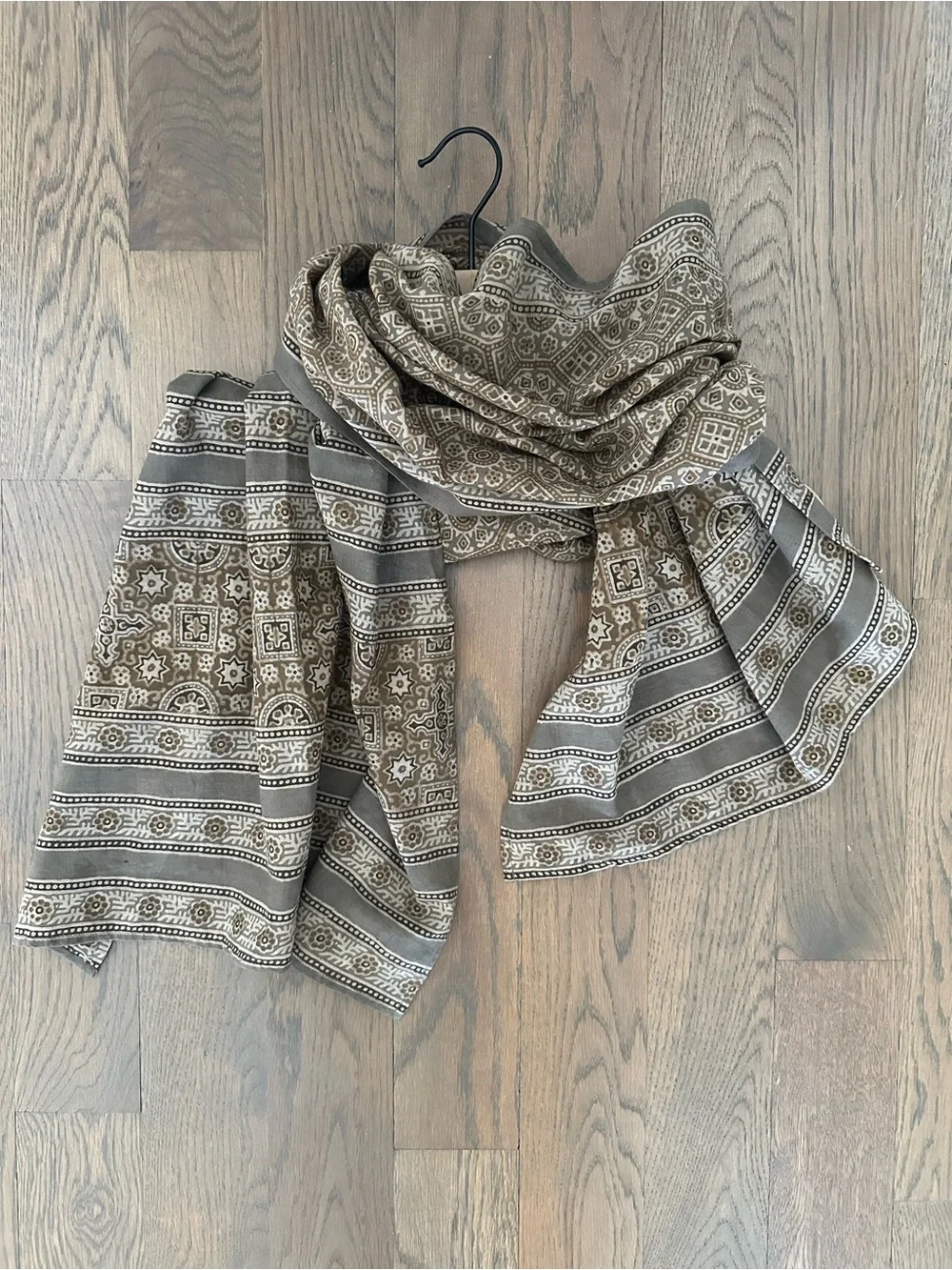 NWT Noorj Chan Block Print Floral Pattern Ajrak Scarf Wrap Brown Multi 65