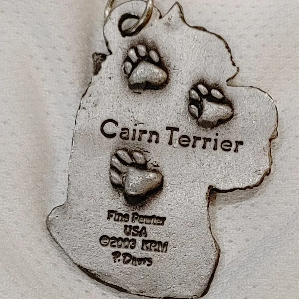 Vintage 2003 Fine Pewter Cairn Terrier Dog Keyring Charm by P. Davis (KRM)