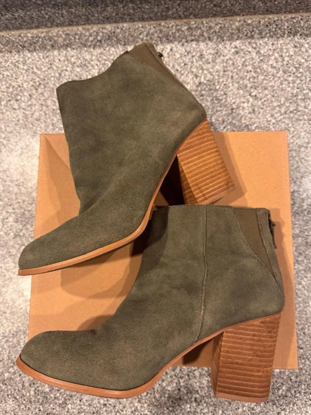 Urban Outfitters Olive Suede Block Heel Ankle Boots